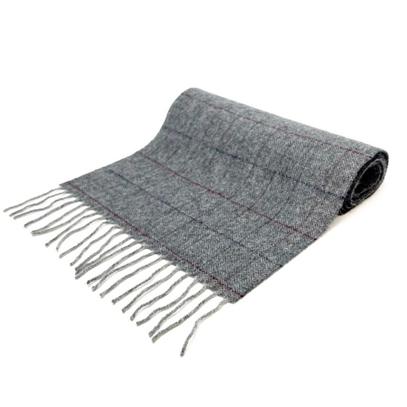 Linea Emmeti Fine Merino Wool Scarf Herringbone Gray Windowpane Navy Red New NWT